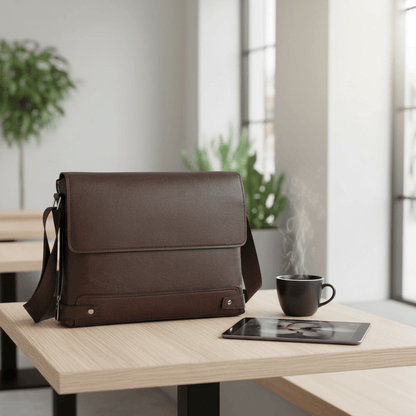 Porte-documents marron foncé au café