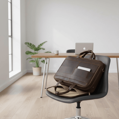 Porte-documents marron foncé sur chaise