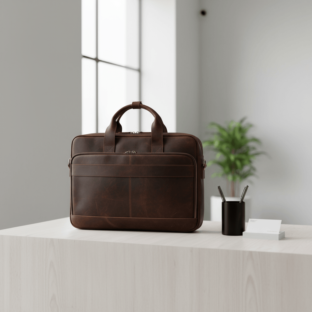 Porte-documents marron à la réception