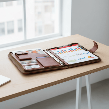 Porte-documents marron ouvert