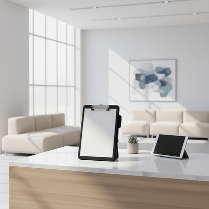 Porte-documents noir en environnement médical