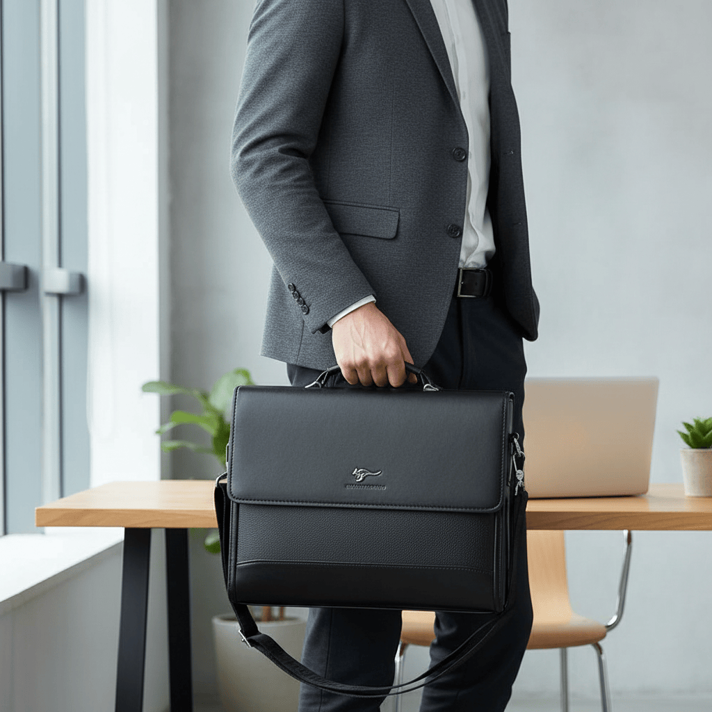 Porte-documents noir porté