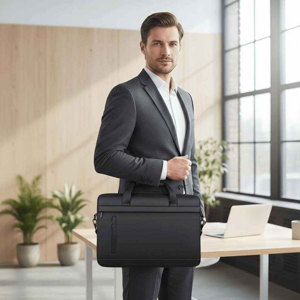 Porte-documents noir porté