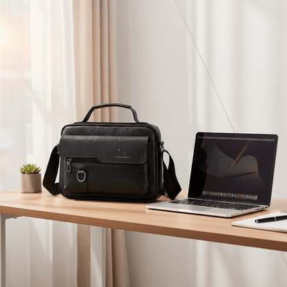 Porte-documents noir sur bureau