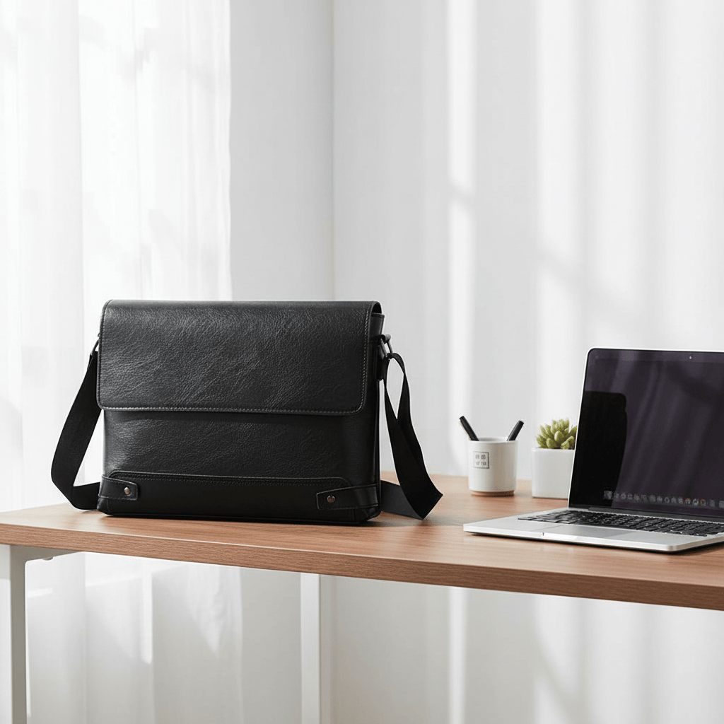 Porte-documents noir sur bureau