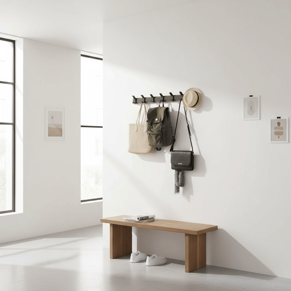 Porte-manteau noyer avec crochets blancs