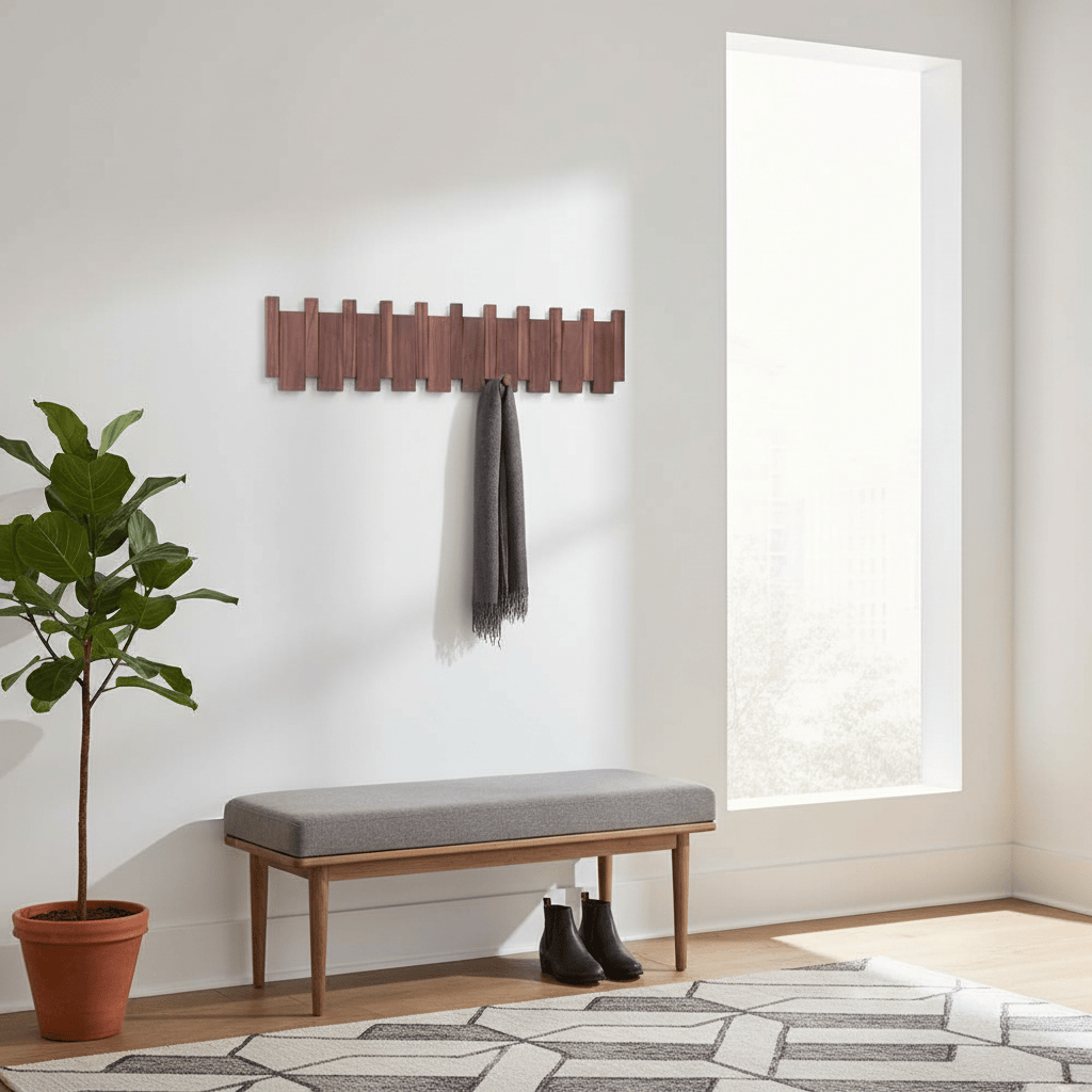 Porte-manteau noyer design piano lattes verticales