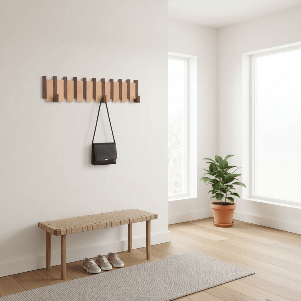 Porte-manteau noyer touches piano brun beige