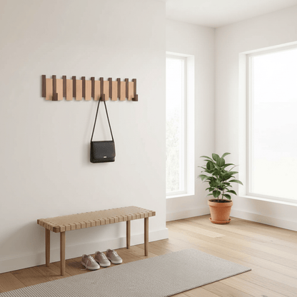 Porte-manteau noyer touches piano brun beige