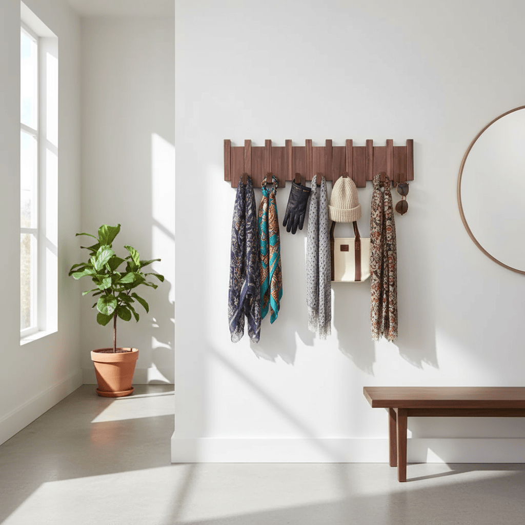 Porte-manteau piano noyer 8 crochets 15cm hauteur