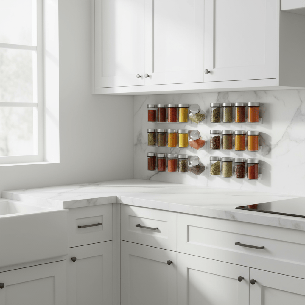 Porte-épices blanc avec bocaux colorés