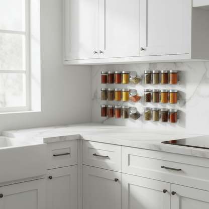 Porte-épices blanc avec bocaux colorés