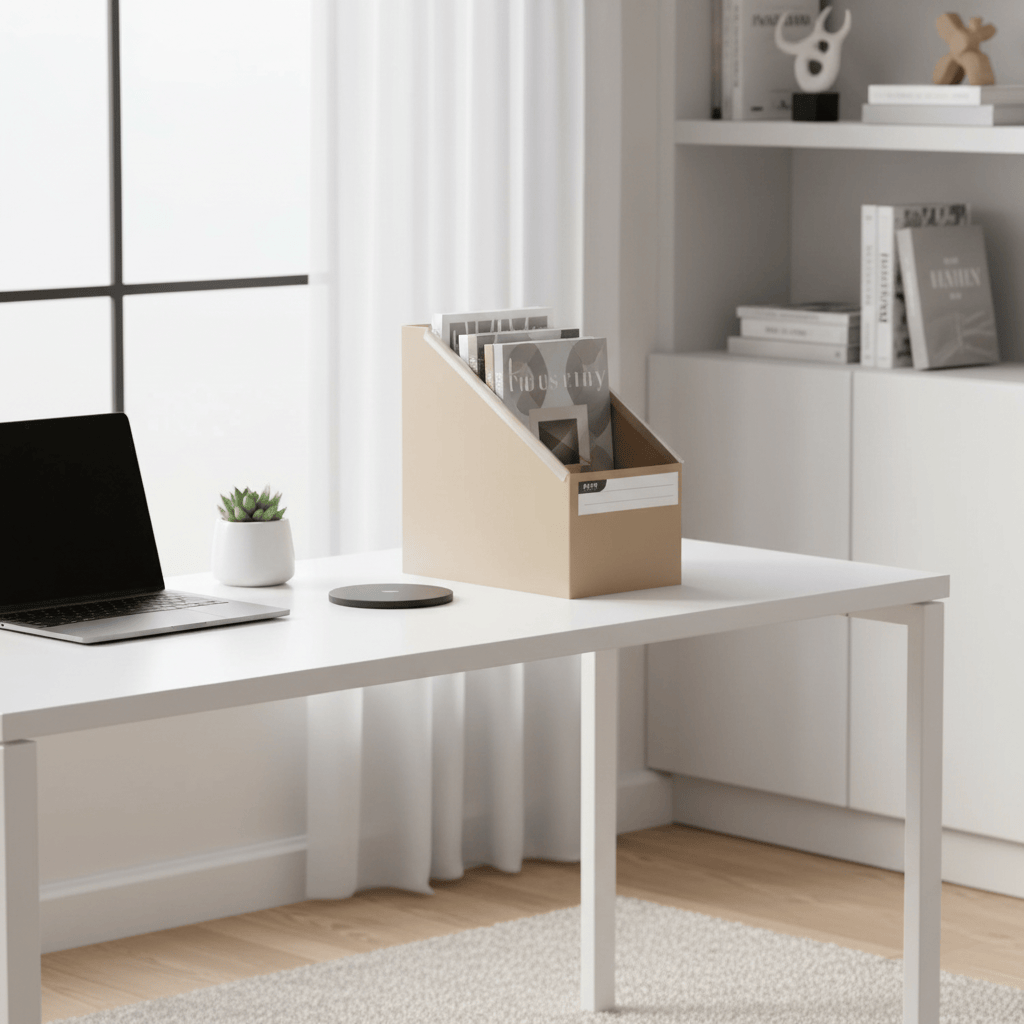 Porte-revues beige clair avec magazines