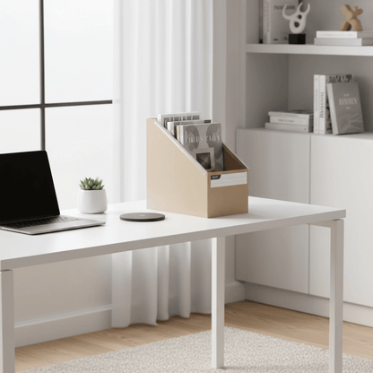 Porte-revues beige clair avec magazines