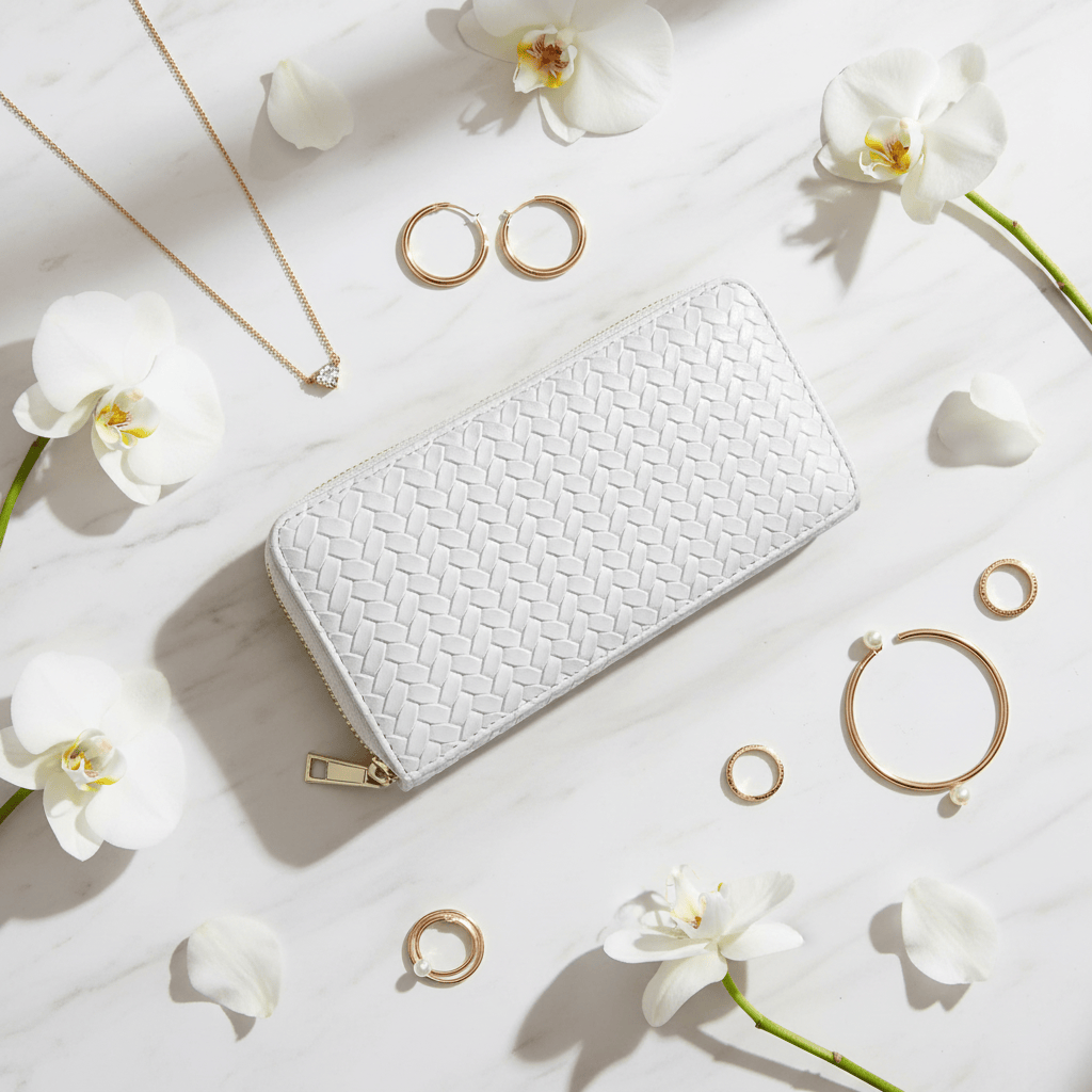 Portefeuille blanc avec orchidées
