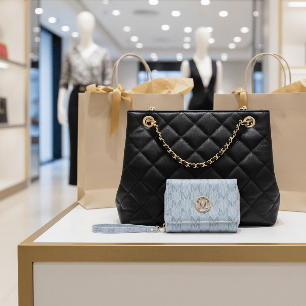 Portefeuille bleu avec sac