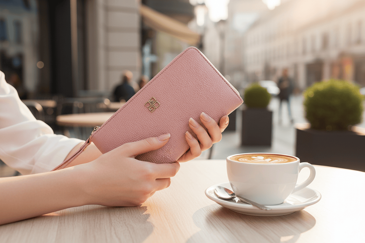 Portefeuille clutch café