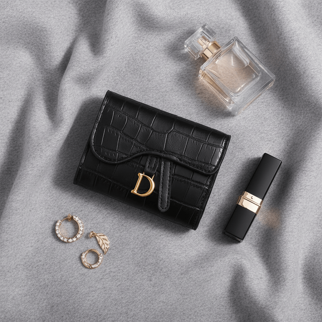 Portefeuille flatlay élégant