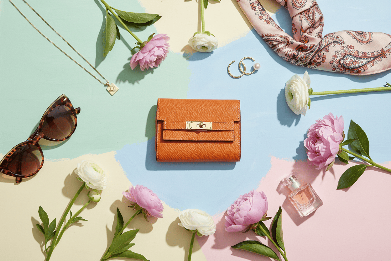Portefeuille flatlay orange