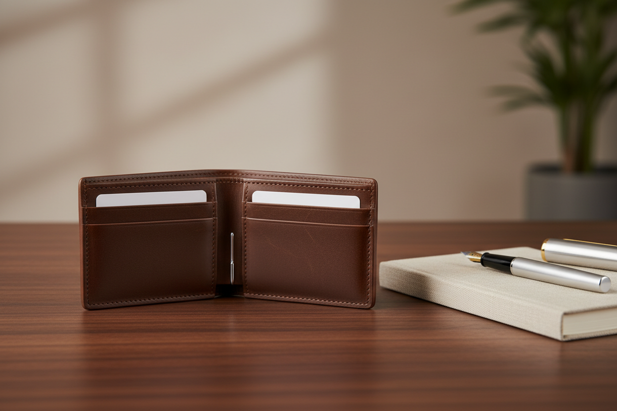 Portefeuille élégant sur bureau