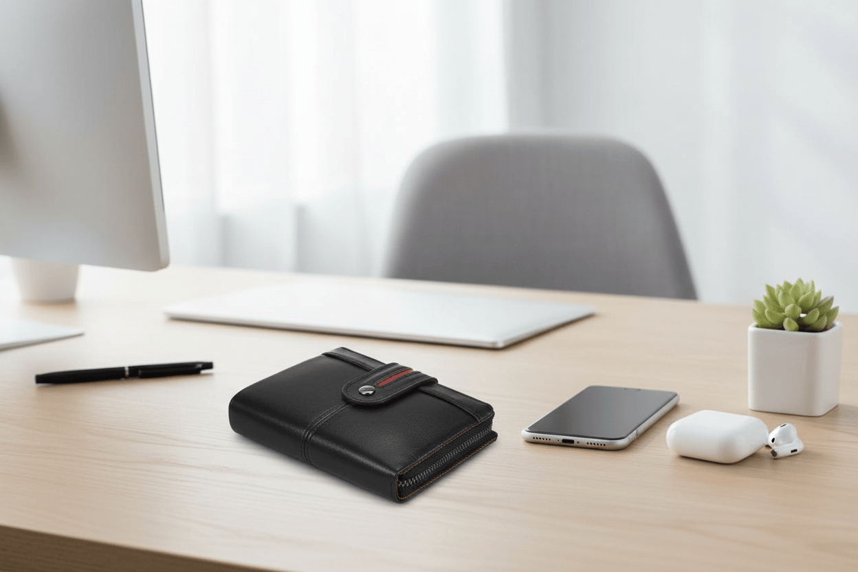 Portefeuille RFID sur bureau moderne