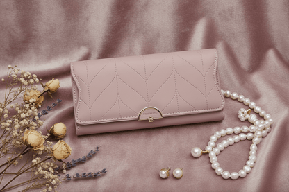 Portefeuille vieux rose avec accessoires