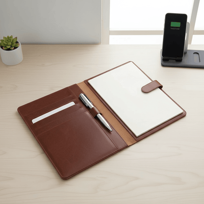 Portfolio cuir cognac ouvert