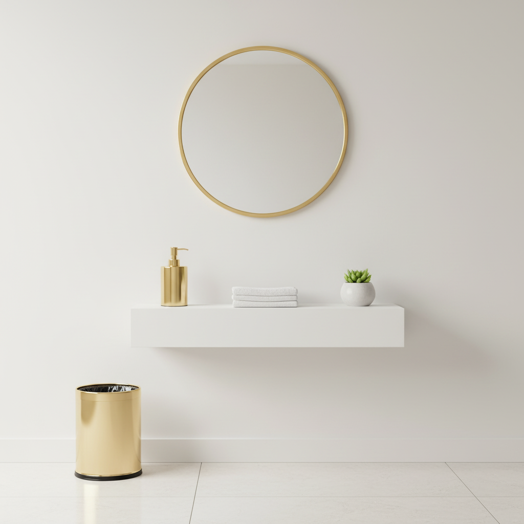 Poubelle dorée dans toilettes luxueuses