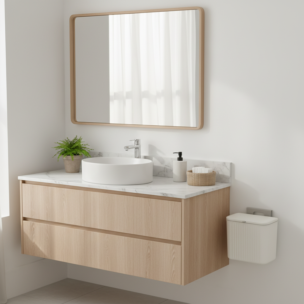 Poubelle murale près du lavabo