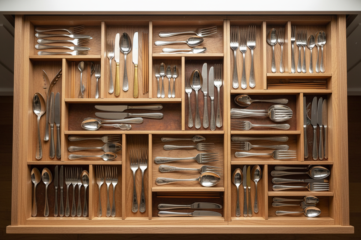 Range-couverts vue plongée