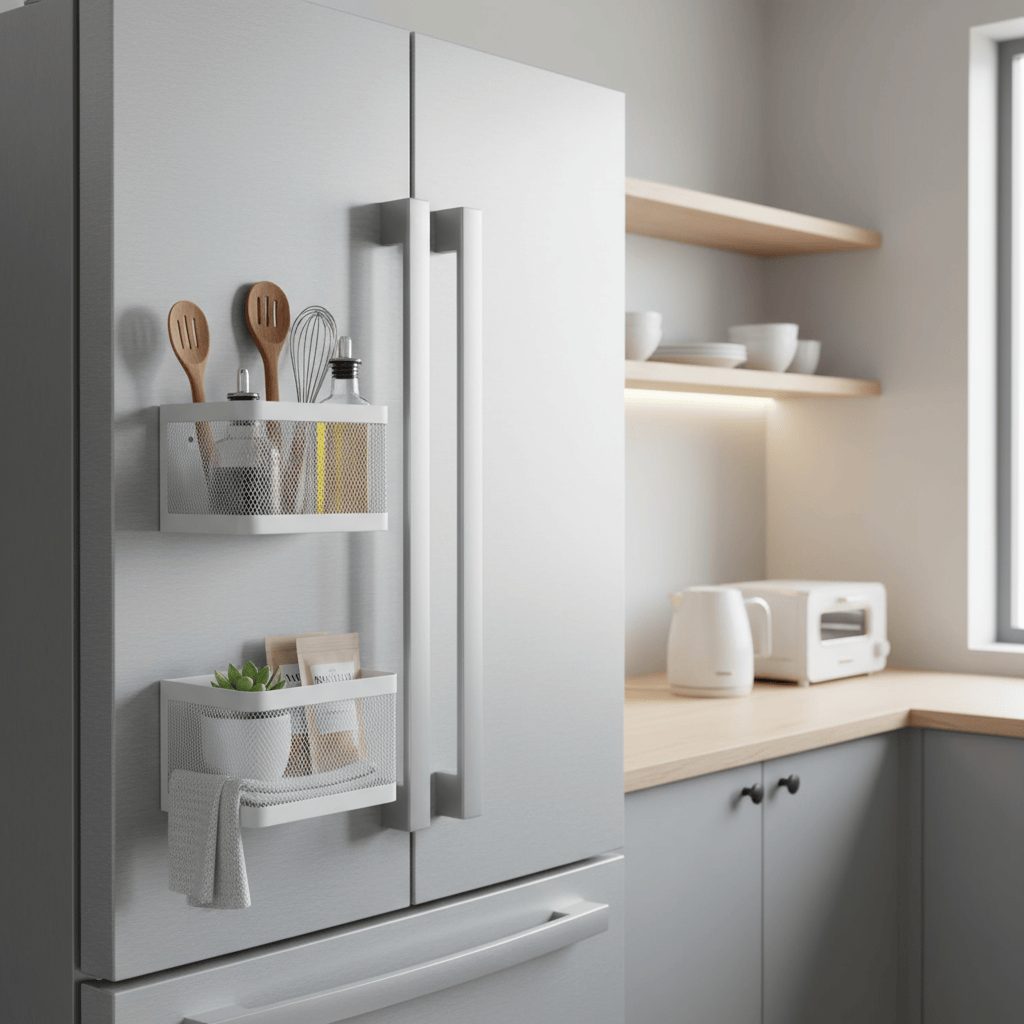 Rangement magnétique blanc à portée de main