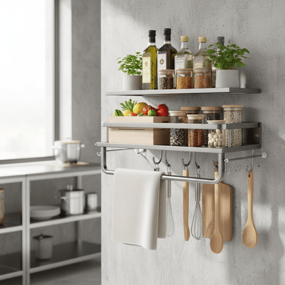 Rangement mural aluminium brossé et noir