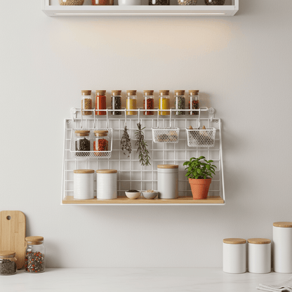 Rangement mural blanc et bois