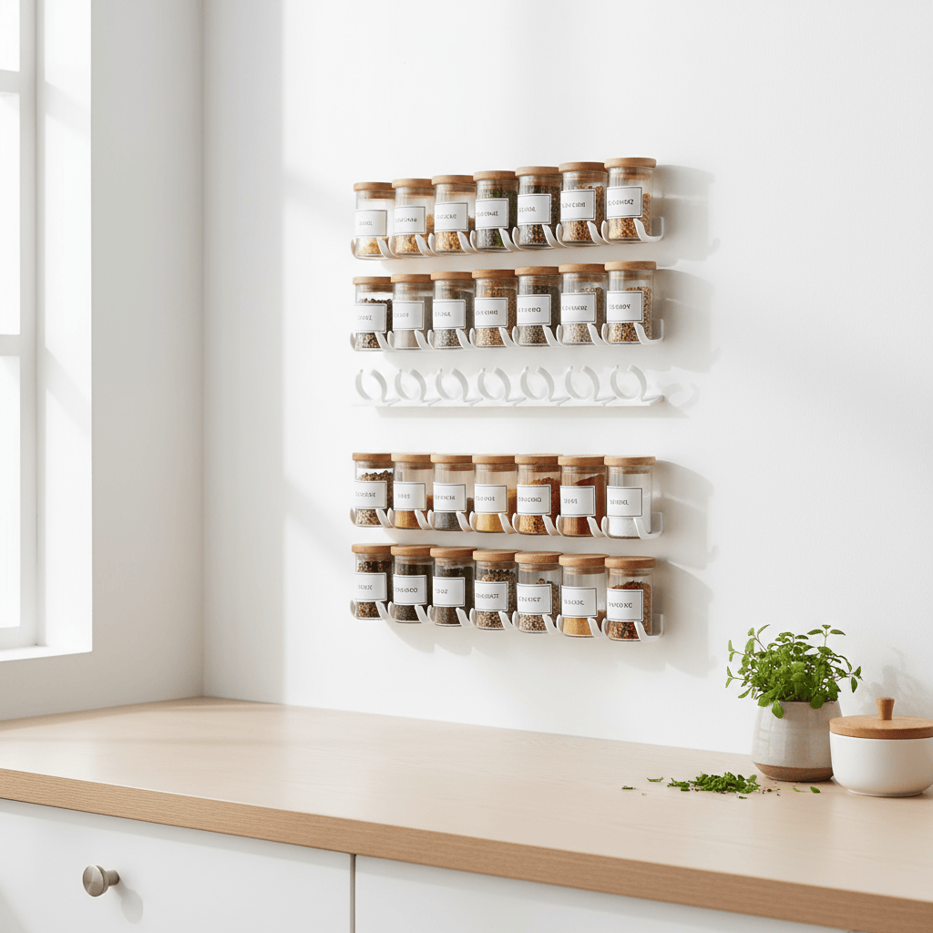 Rangement mural blanc pour épices