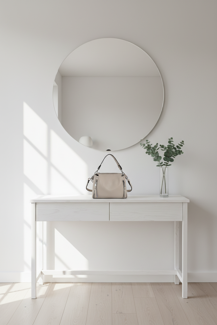 Sac beige sur console d'entrée