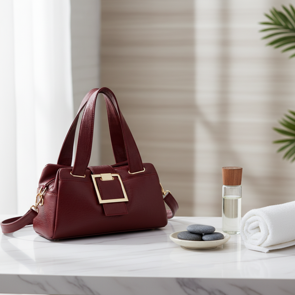 Sac bordeaux sur marbre