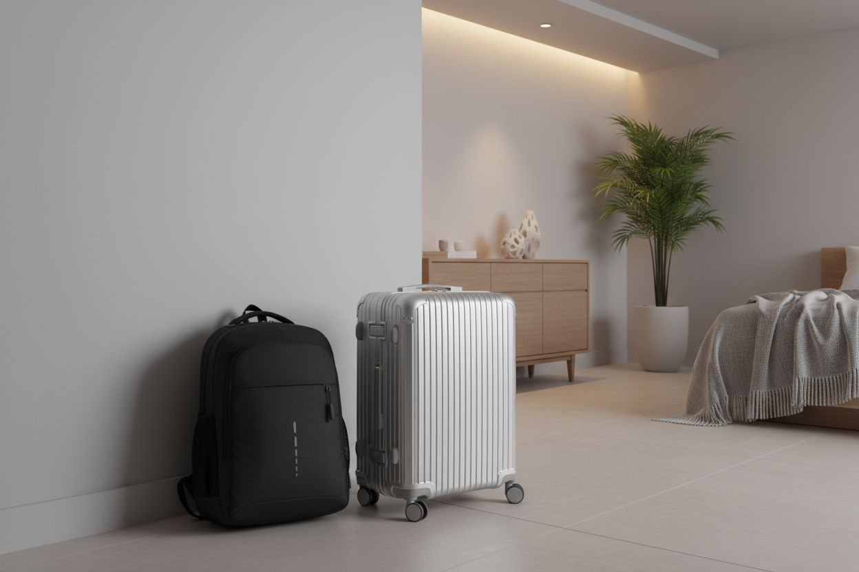 Sac à dos en chambre d'hôtel