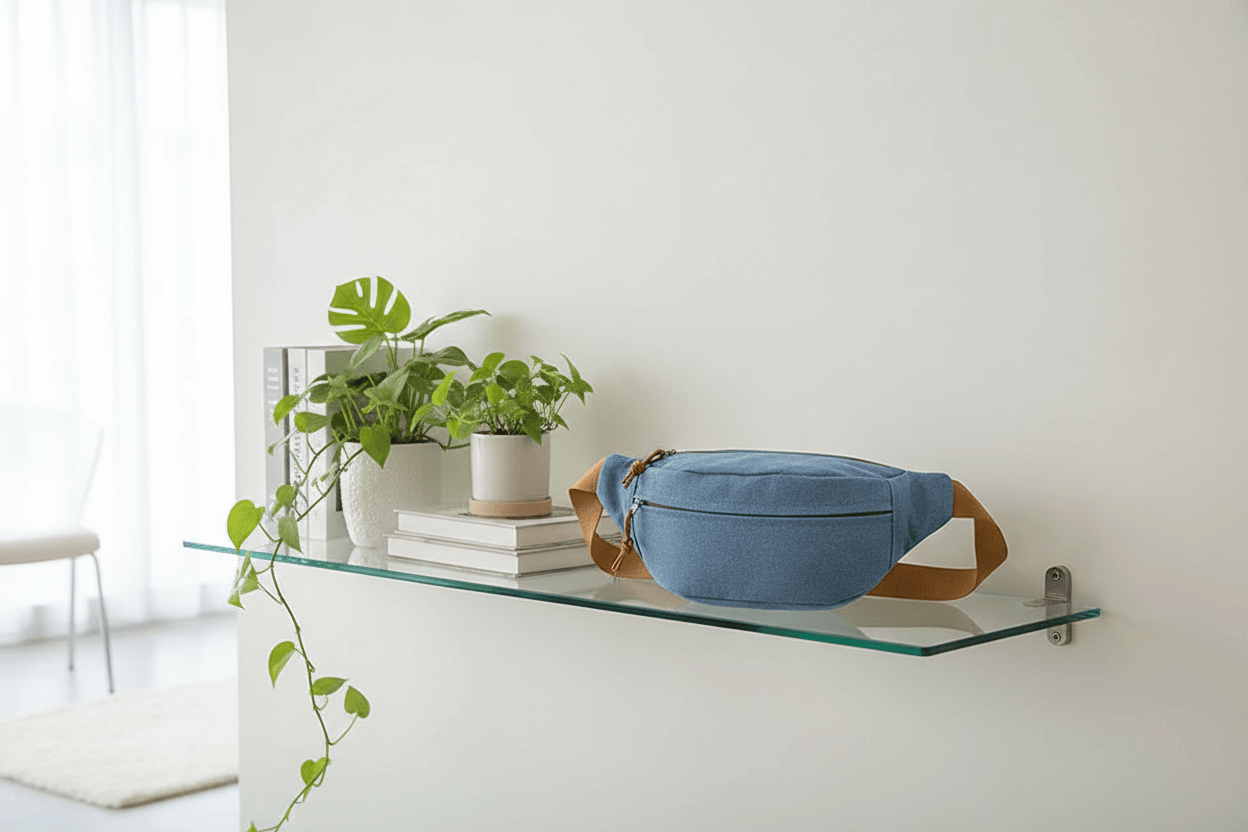 Sac en denim sur étagère moderne