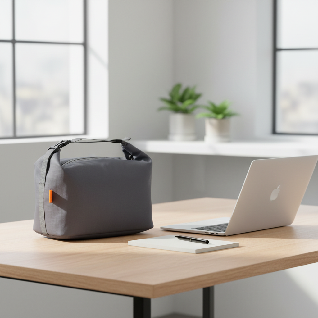 Sac isotherme bento gris au bureau