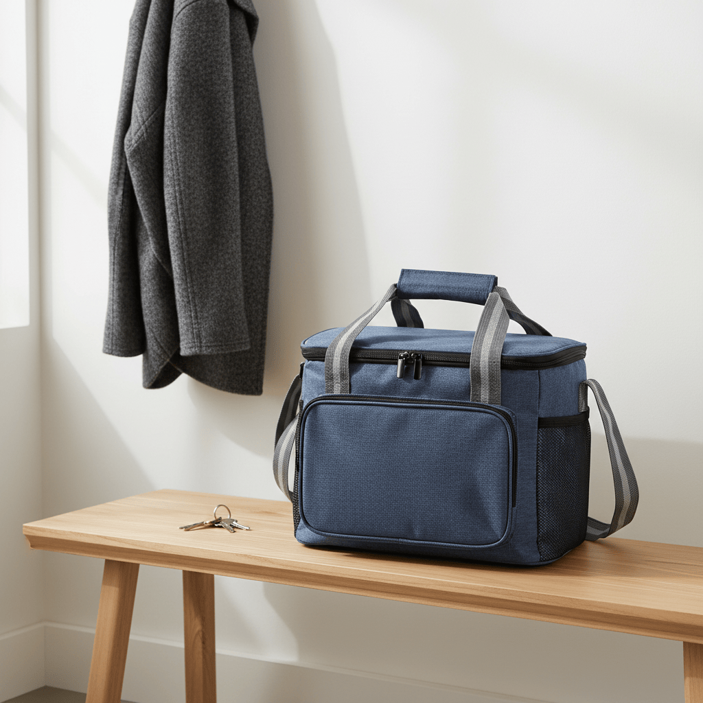 Sac isotherme sur banc d'entrée