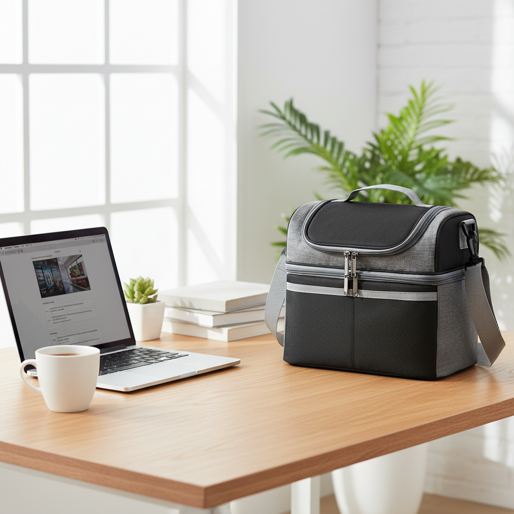Sac isotherme sur bureau de travail