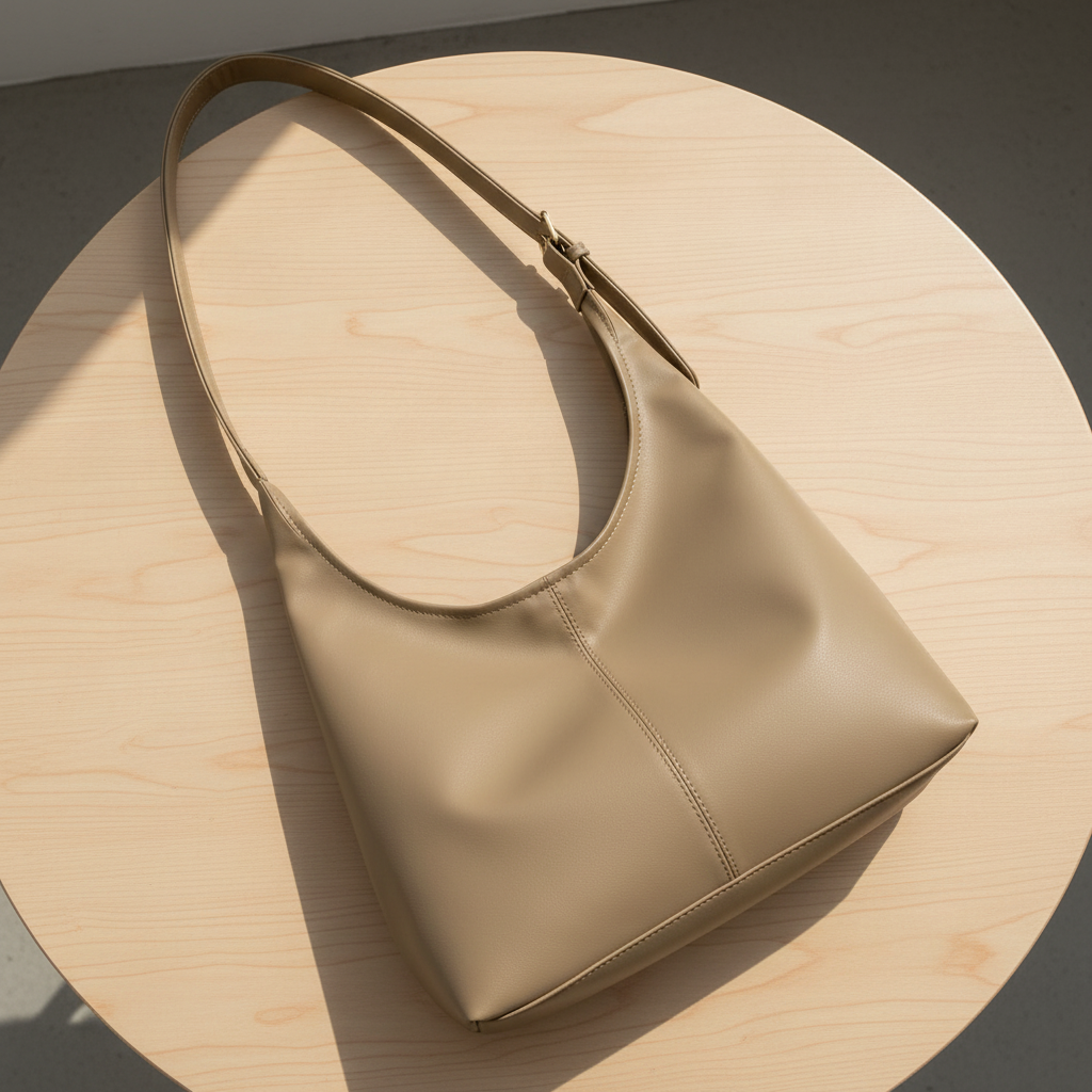 Sac kaki - Table en bois