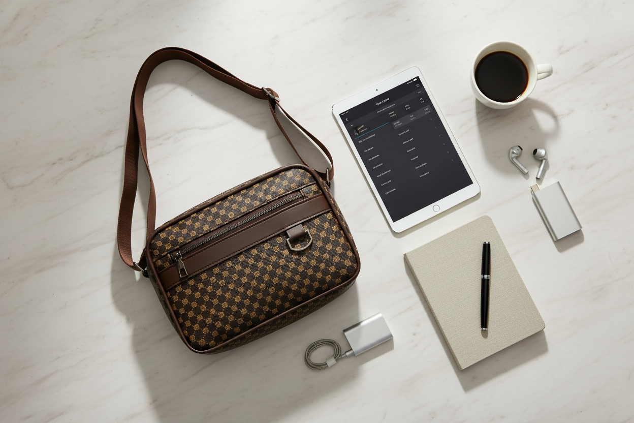 Sac marron avec accessoires