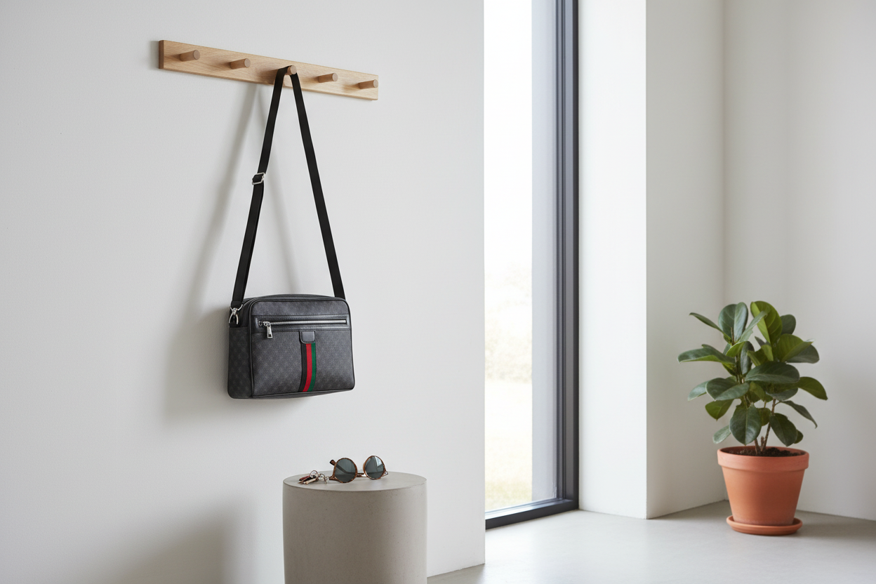 Sac noir sur portemanteau