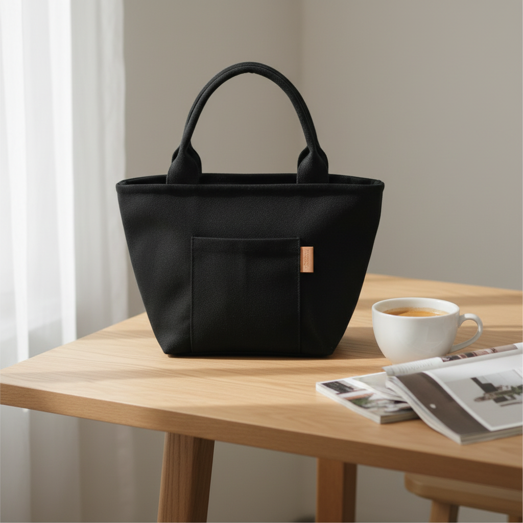 Sac noir sur table de café