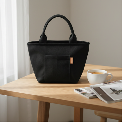 Sac noir sur table de café