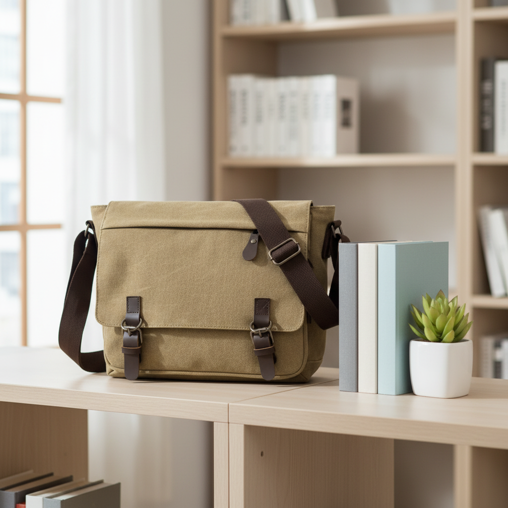 Sac sur étagère avec livres