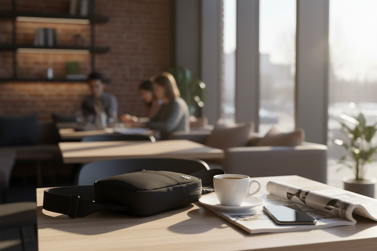 Sac sur une table de café avec espresso