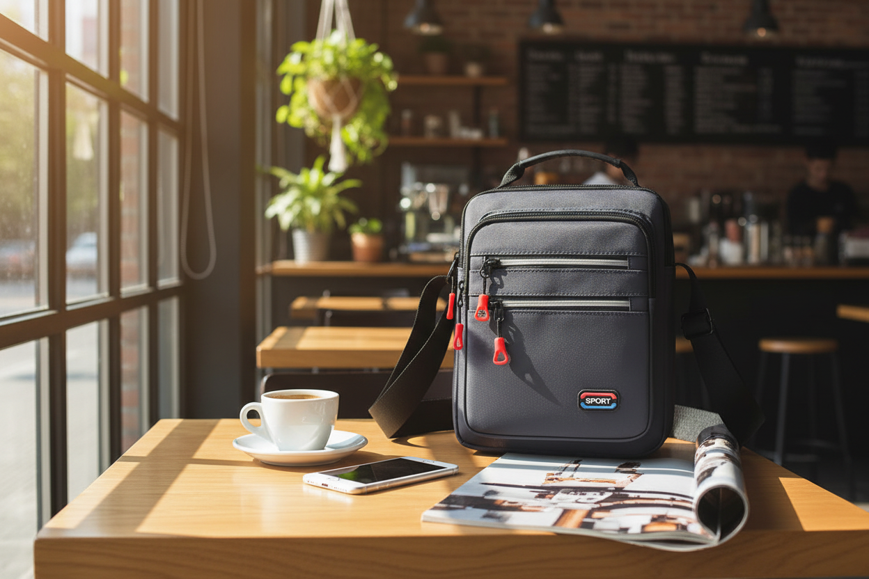 Sac sur une table de café avec espresso