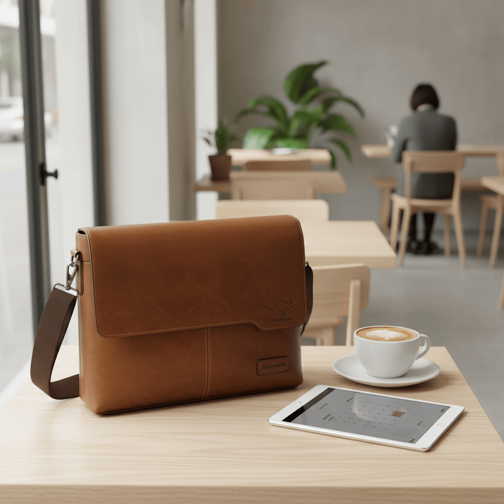 Sacoche kaki au café